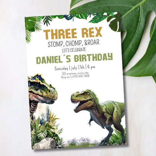 Three Rex Dinosaur Imprimable invitation d'anniver