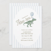 Three Rex Dinosaur Third Birthday Invitation Kaart (Voorkant / Achterkant)