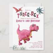 Three-Rex Meisjes 3e Verjaardag Dinosaurus Roze Di Kaart (Voorkant)