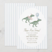 Three-Rex Twins Birthday Invitation (Devant / Derrière)