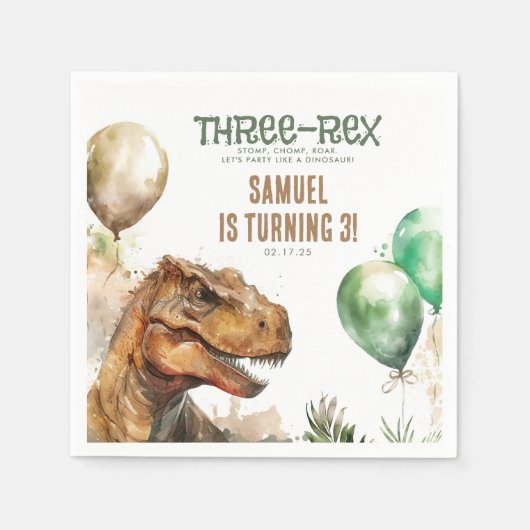 Three-Rex - Tyronasaurus Dinosaur Birthday Party Servet (Voorkant)