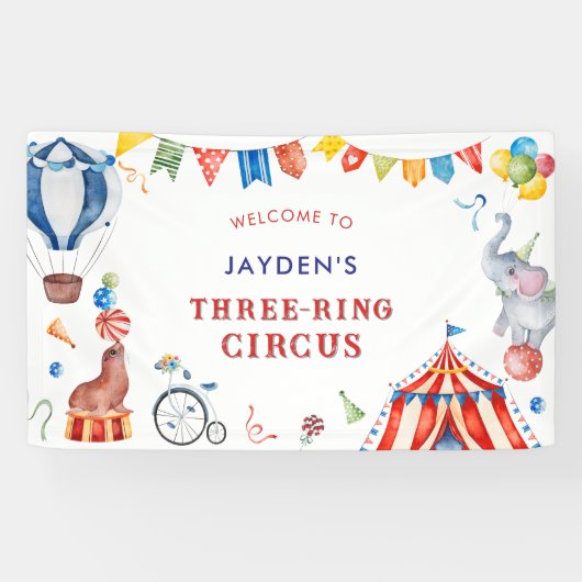 Three Ring Circus Carnival Birthday Welcome Spandoek (Horizontaal)