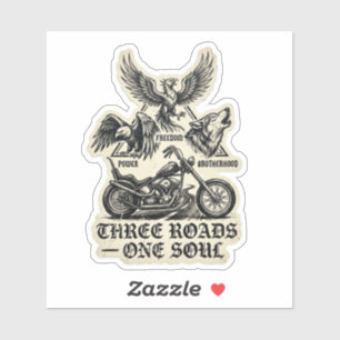 Three Roads One Soul Biker Wolf Sticker