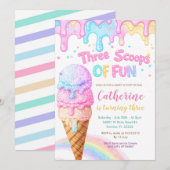 Three Scoops Of Fun Ice Cream Birthday Party  Kaart (Voorkant / Achterkant)