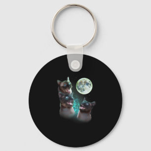 Three Siamese Cats Howl At The Moon Funny Hallowee Sleutelhanger