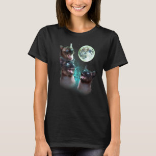 Three Siamese Cats Howl At The Moon Funny Hallowee T-shirt