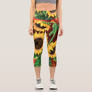 Three Sunflower Capri Leggings