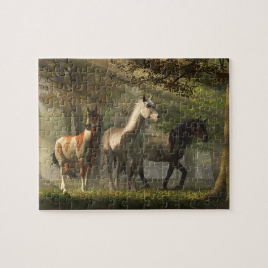 Three Wild Horses in the Forest Legpuzzel (Horizontaal)