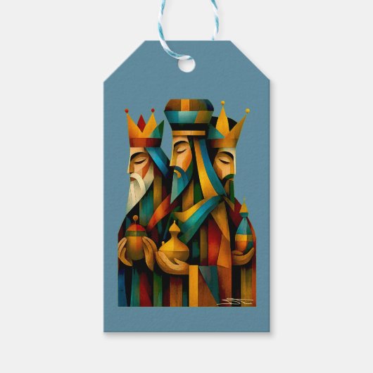 Three Wise Men Abstract Nativity Art Cadeaulabel (Voorkant)