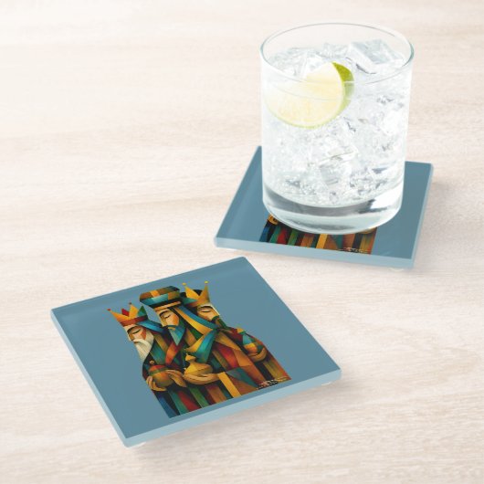 Three Wise Men Abstract Nativity Art Glazen Onderzetter (Schuin)