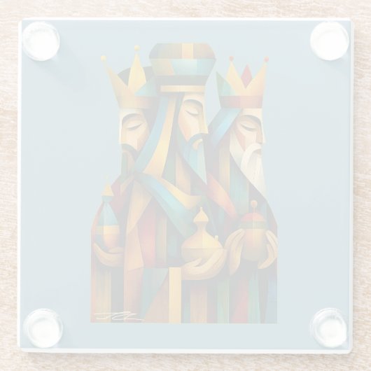 Three Wise Men Abstract Nativity Art Glazen Onderzetter (Achterkant)