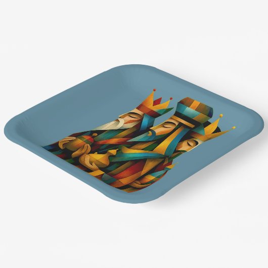 Three Wise Men Abstract Nativity Art Papieren Bordje (Gebogen)