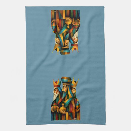 Three Wise Men Abstract Nativity Art Theedoek (Verticaal)