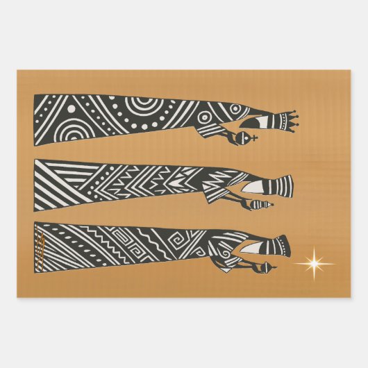 Three Wise Men Black & White Christmas Nativity Inpakpapier Vel (Voorkant)