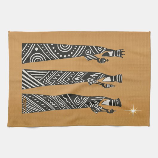 Three Wise Men Black & White Christmas Nativity Theedoek (Horizontaal)