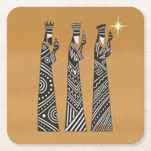 Three Wise Men Black & White Christmas Nativity Vierkante Kartonnen Onderzetter (Voorkant)