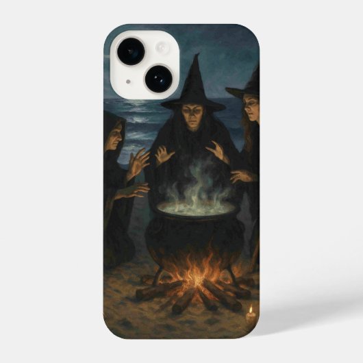 Three Witches Brew Cauldron Full Moon Beach iPhone Hoesje (Achterkant)