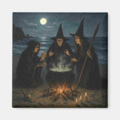 Three Witches Brew Cauldron Full Moon Beach Magneet (Voorkant)