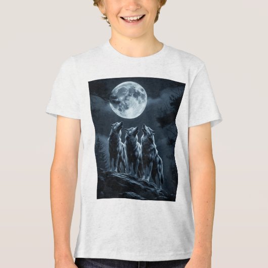 Three Wolves Howling at the Full Moon - Three Wolf Tri-Blend Shirt (Voorkant)