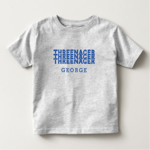 Threenager Retro Lettering Naam Blauwe Tekst Kinder Shirts
