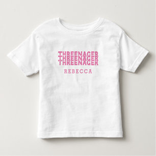 Threenager Retro Lettering Naam Roze Kinder Shirts
