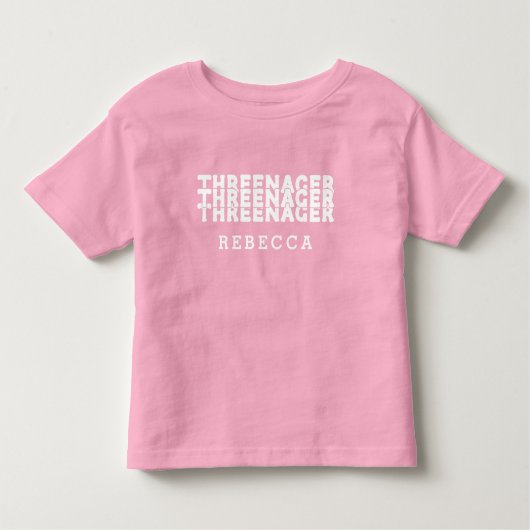 Threenager Retro Lettering Naam Witte Tekst Kinder Shirts (Voorkant)