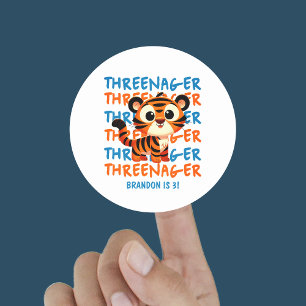 Threenager Tiger Boy 3e Verjaardagsfeestje Ronde Sticker