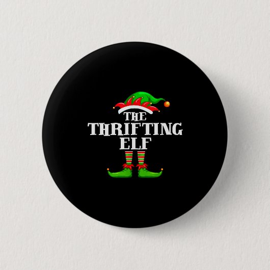 Thrifting Elf Matching Family Group Christmas Part Ronde Button 5,7 Cm (Voorkant)