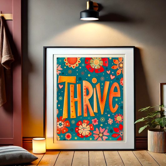 Thrive Inspirerend Hart Bloemen  Foto Afdruk