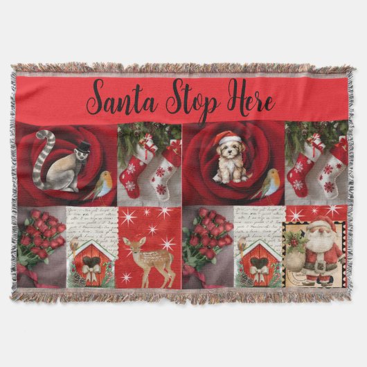 Throw Christmas Blanket - Santa Stop Here Deken (Voorkant)