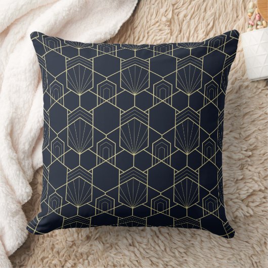 Throw Cushions - Art Deco Gold en Dark Blue Kussen (Deken)