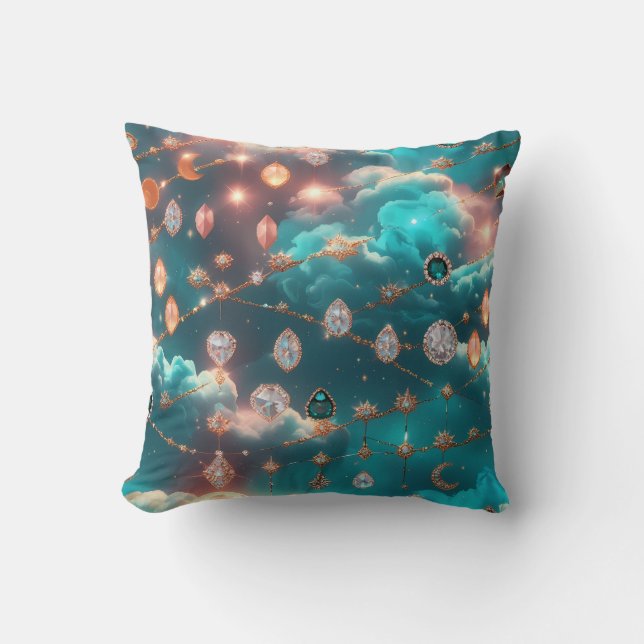 Throw Pillow - Aquamarine Diamond Celestial Moon Kussen (Voorkant)