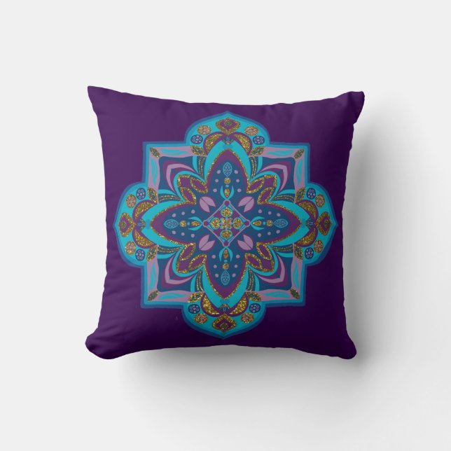 Throw pillow - blue and purple mandala kussen (Voorkant)
