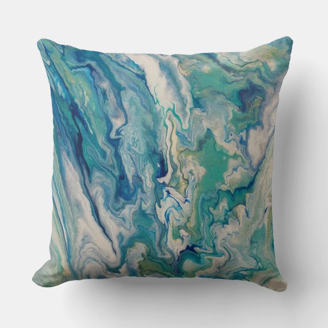 Throw pillow - blue, aqua, yellow abstract kussen (Voorkant)