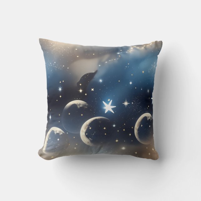 Throw Pillow - Dusty Blue Celestial Moon Kussen (Voorkant)