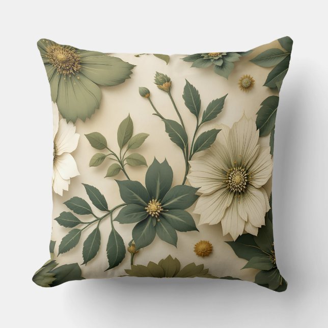 Throw pillow green flowers pattern style  kussen (Voorkant)