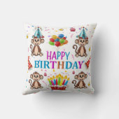 Throw Pillow, Happy Birthday Monkey Cupcake Kussen (Achterkant)