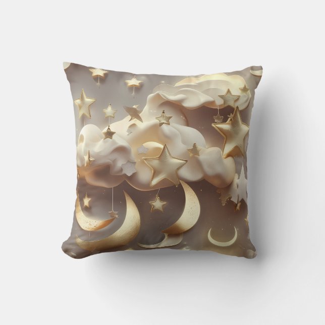 Throw Pillow – Luxury Creamy Celestial Moon Kussen (Voorkant)