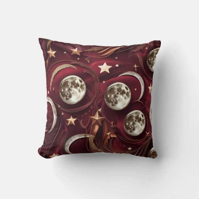 Throw Pillow – Luxury Garnet Red Celestial Moon Kussen (Voorkant)