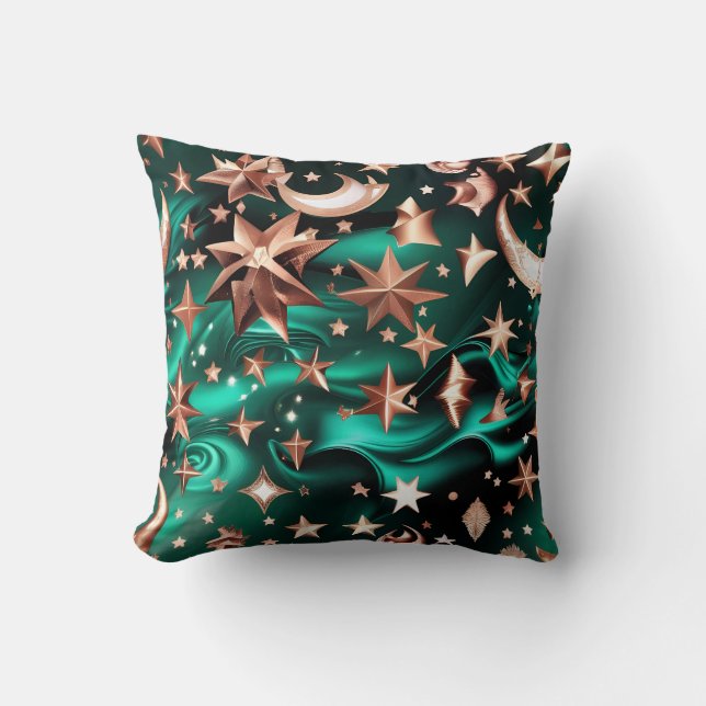 Throw Pillow – Luxury Malachite Green Celestial  Kussen (Voorkant)