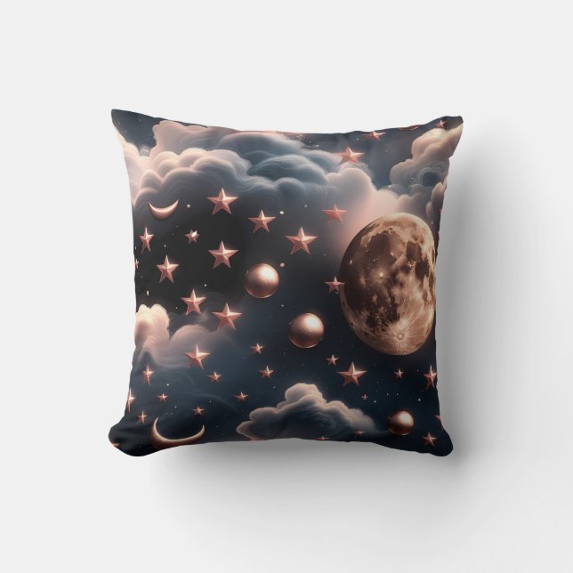 Throw Pillow – Luxury Rose Gold Celestial Moon Kussen (Voorkant)