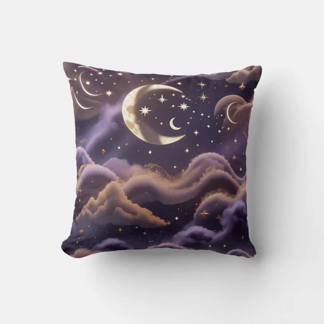 Throw Pillow – Luxury Smoky Celestial Moon Kussen (Voorkant)