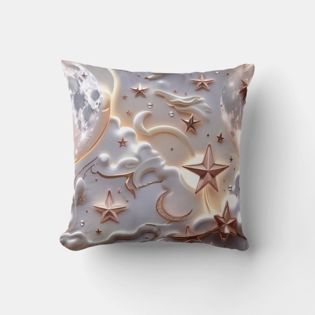 Throw Pillow - Marble White Celestial Moon Kussen (Voorkant)