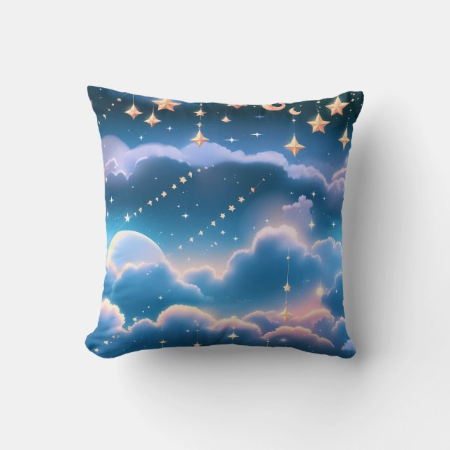 Throw Pillow - Pastel Blue Celestial Moon Kussen (Voorkant)