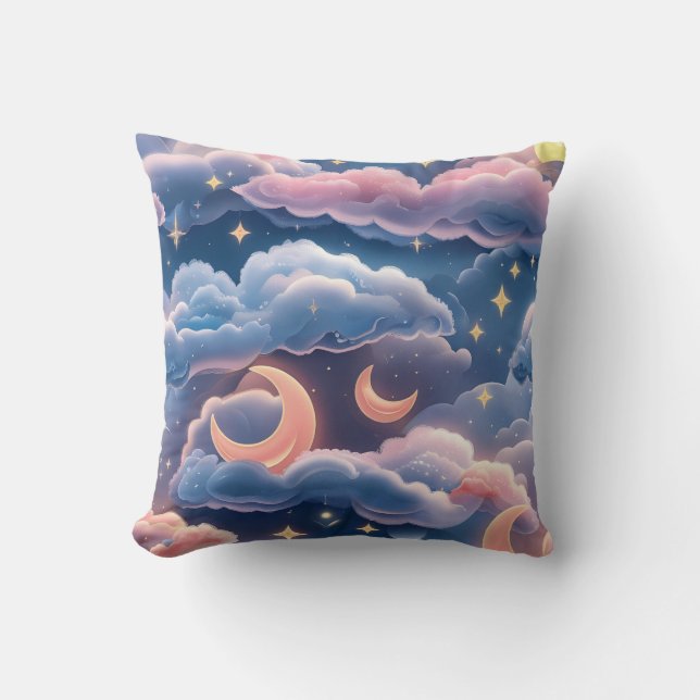 Throw Pillow - Pastel Coral Sky Blue Celestial Kussen (Voorkant)