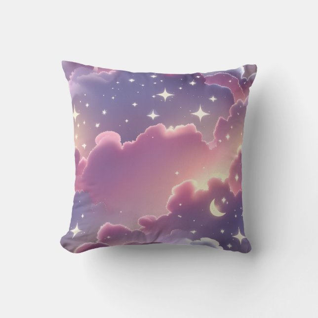 Throw Pillow - Pastel Pink Lavender Celestial Moon Kussen (Voorkant)