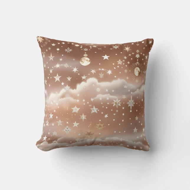 Throw Pillow – Peach Cream Celestial Moon Kussen (Voorkant)