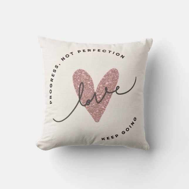 Throw Pillow – Pink Glitter Heart Love Design | In Kussen (Voorkant)