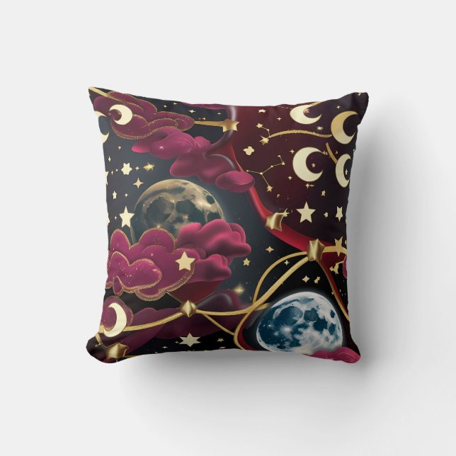Throw Pillow – Red Celestial Moon Design Kussen (Voorkant)