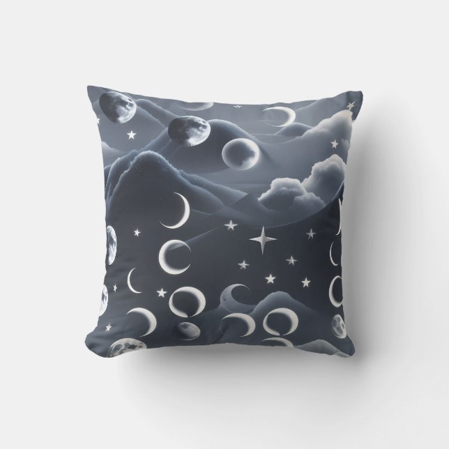 Throw Pillow - Sky Grey Celestial Moon Phases Kussen (Voorkant)